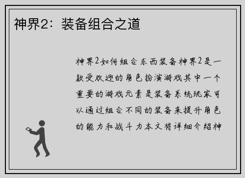 神界2：装备组合之道